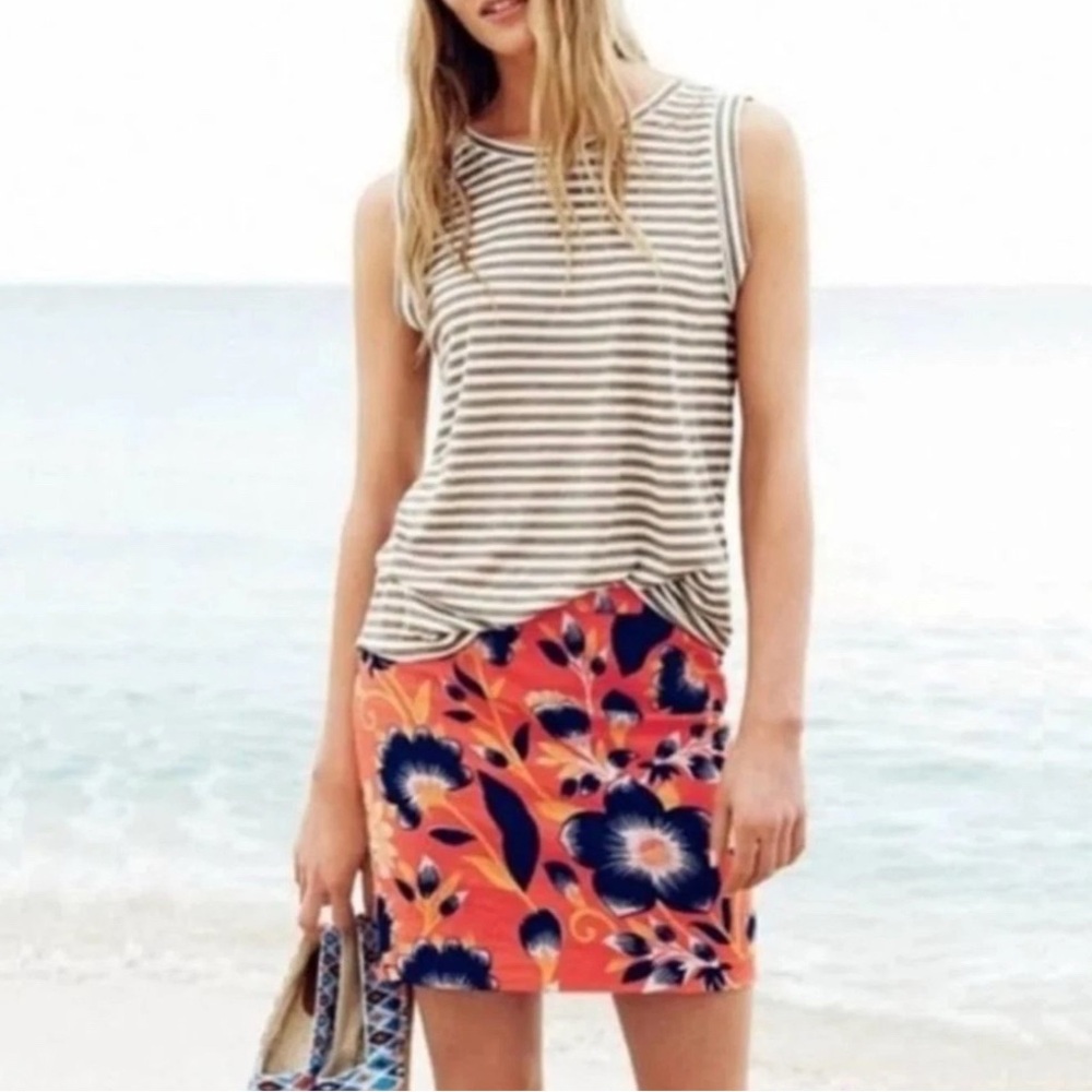 J. Crew Postage Stamp A-Line Mini Skirt Hibiscus Floral Neon Orange Navy 6